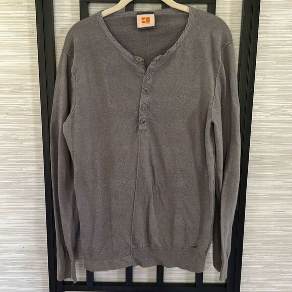 BOSS orange Hugo Boss Gray lightweight knit sweater with buttons size, ￼L - Picture 1 of 6